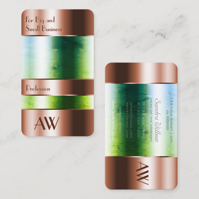 Flashy Rose Gold Box Glass Optics with Monogram  Business Card (Front/Back)