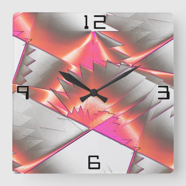 Flashy salmon or peach extremely rough digitalised square wall clock (Front)