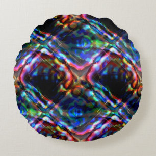 Flashy square coloured kaleidoscope with neon tone round cushion