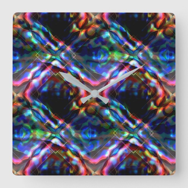 Flashy square coloured kaleidoscope with neon tone wall clock (Front)