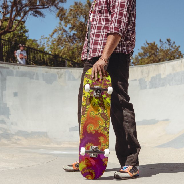 Flashy Vibrant Spiral Fractal Funky Abstract Art Skateboard (Outdoor 2)