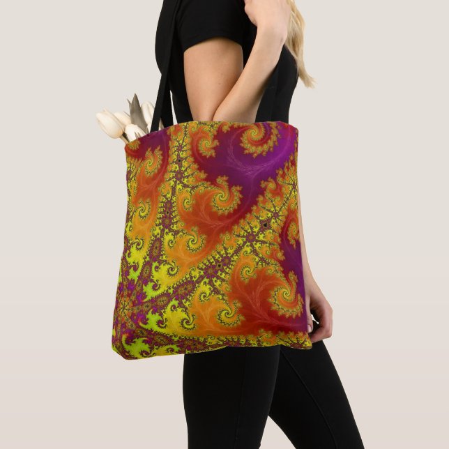 Flashy Vibrant Spiral Fractal Funky Abstract Art Tote Bag (Close Up)