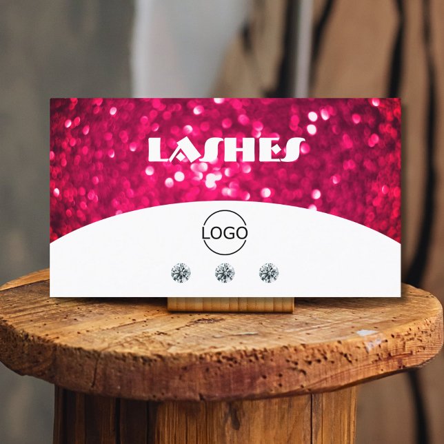 Flashy White Hot Pink Sparkling Glitter Add Logo Business Card (Creator Uploaded)