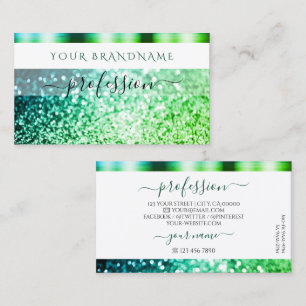 Flashy White Teal Green Sparkling Glitter Shimmery Business Card
