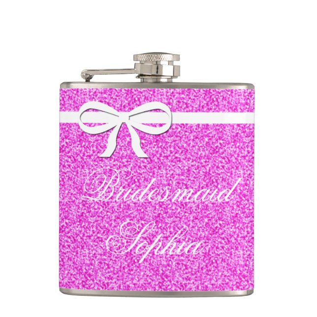 Flask Bridesmaid Gift Glitter pink Personalised (Front)
