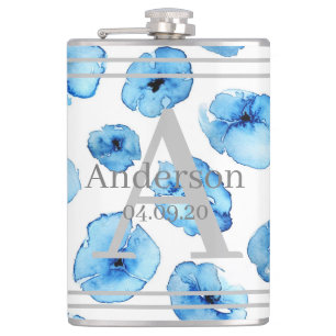 Flask - Personalised Blue Poppies