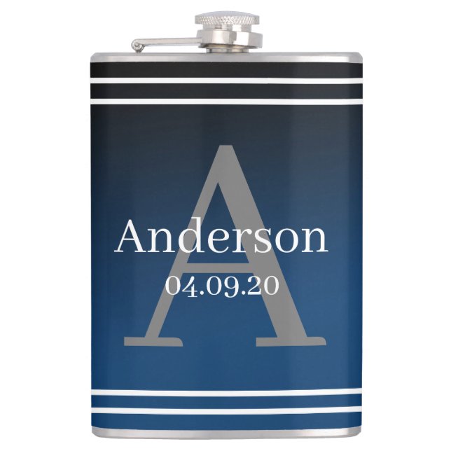 Flask - Personalised Blue Surname Initial Date (Front)