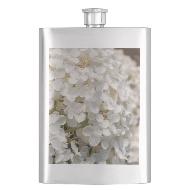 flask, white flower photo hip flask (Front)