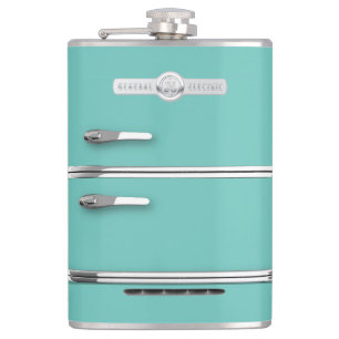 Flask with retro GE fridge graphic. Turquoise