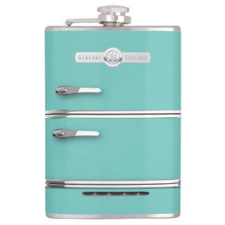 Flask with retro GE fridge graphic. Turquoise