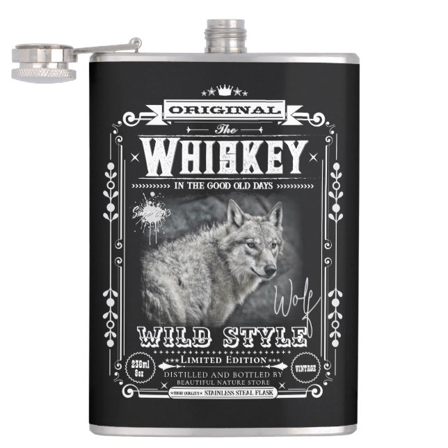FLASK_Wolf Hip Flask (Opened)