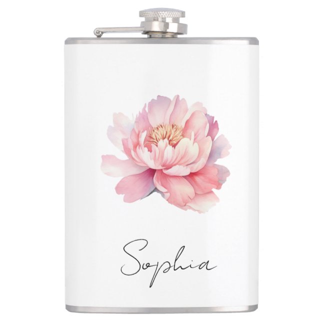 Flasque personnalisée Pivoine Aquarelle Rose  Hip Flask (Front)