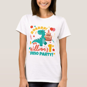 Flat 1st Birthday Dino Party Colourful T-Shirt
