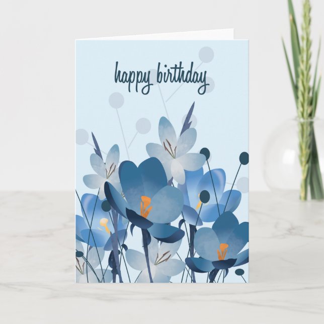 Flat Art Blue Floral Birthday Card (Front)