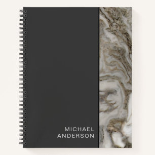 Flat Black and Marble Professional with Your Name Notebook