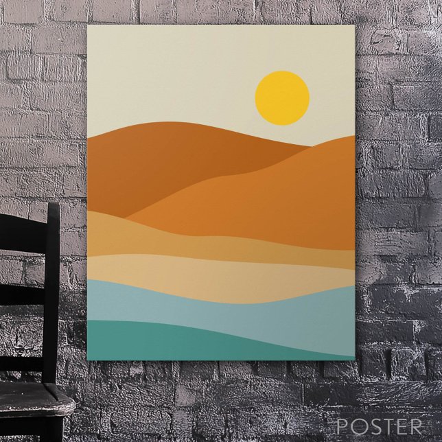 Flat Boho Abstract Landscape Sunset and Mountains Poster (Custom Poster)