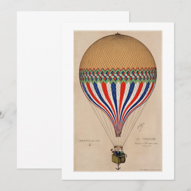  FLAT CARD (BLANK)  : FRENCH FLAG THEMED BALLOON (Front/Back)