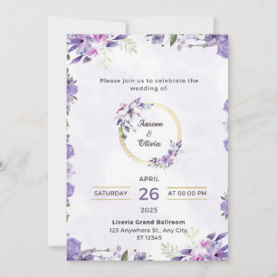 Flat Card purple-floral wedding invitation card