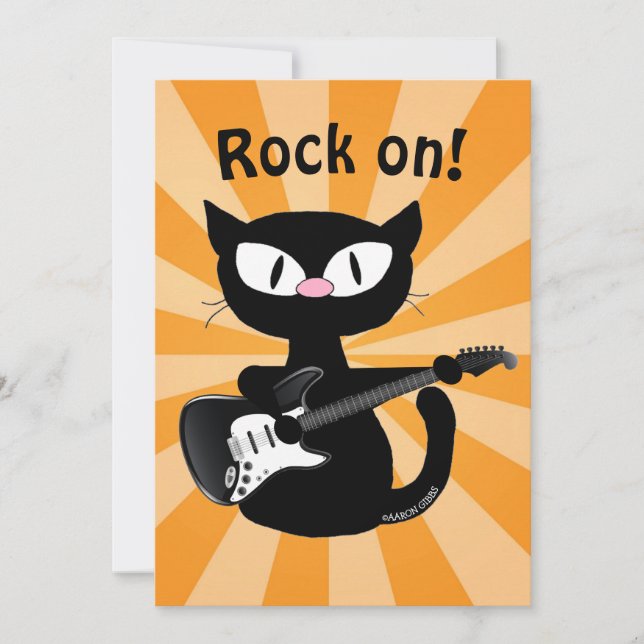 Flat Card - Rock on! Guitar Rocker Cat (Front)
