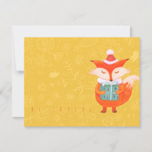 Flat Card with cute fox offering a xmas present
