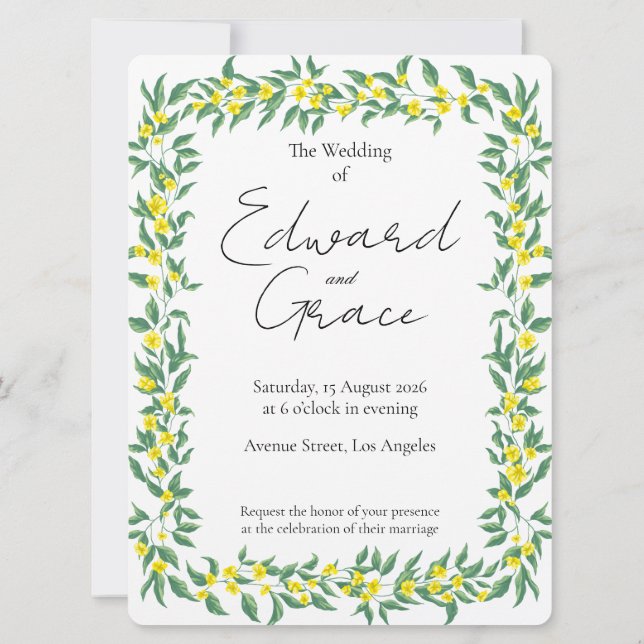 Flat Card Yellow Wild Flower Wedding Invitation (Back)