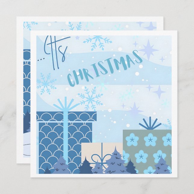 Flat Christmas Card snowy Gifts  (Front/Back)