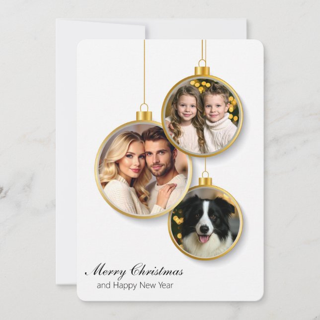 Flat Christmas Card with Family Photo Ornaments (Front)