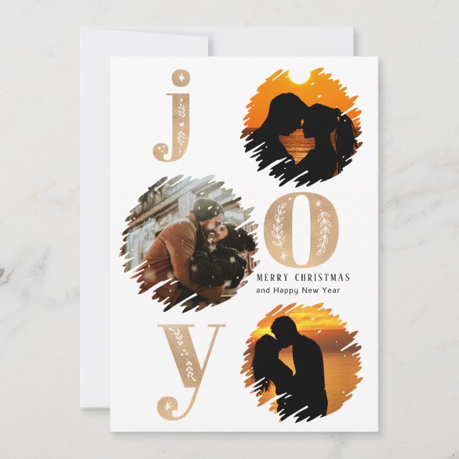 flat christmas Gold Elegant Modern Gold 3 photo Holiday Card (Front)