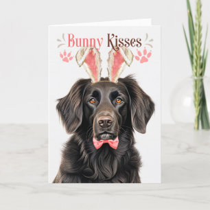 Flat Coat Retriever Dog Bunny Ears for Easter Holiday Card