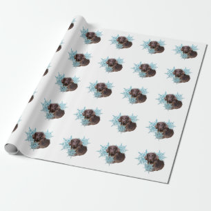 Flat Coat Retriever in the Snowflakes  Wrapping Paper