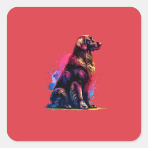 Flat Coated Golden Retriever Dog Square Sticker
