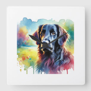 Flat Coated Retriever 030924AREF137 - Watercolor Square Wall Clock