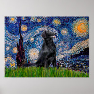 Flat Coated Retriever 1 - Starry Night Poster