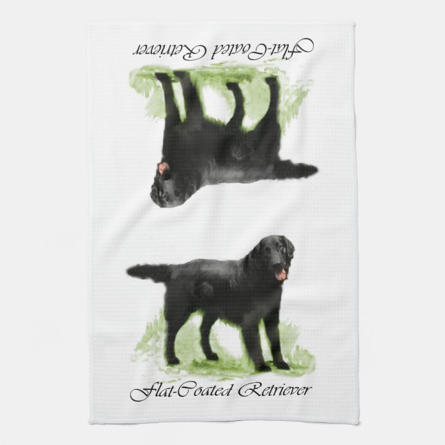 Flat-Coated Retriever Art Gifts Tea Towel (Vertical)