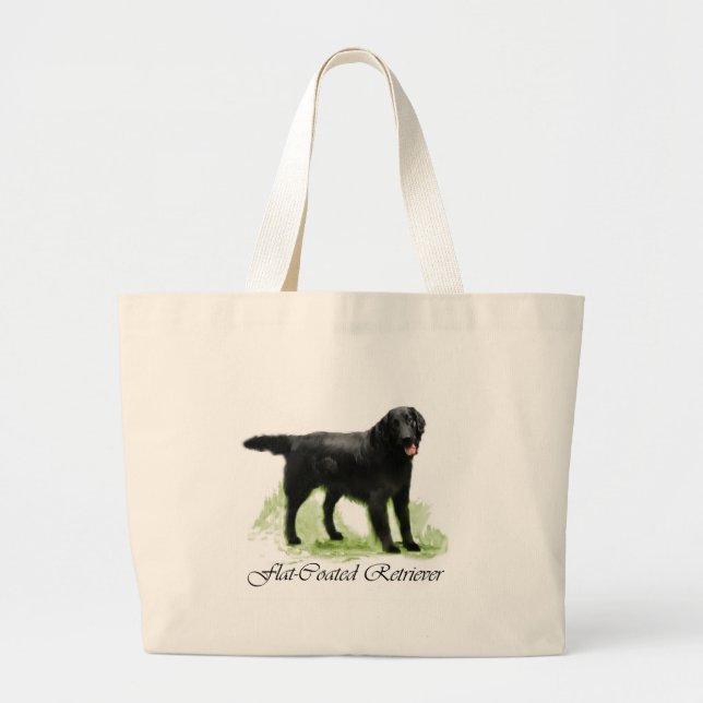 Flat-Coated Retriever Art Print Large Tote Bag (Front)