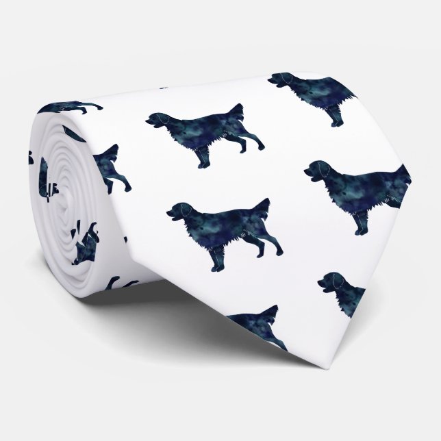 Flat Coated Retriever Black Watercolor Silhouette Tie (Rolled)