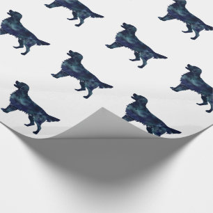 Flat Coated Retriever Black Watercolor Silhouette Wrapping Paper