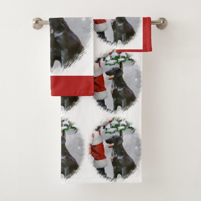 Flat-Coated Retriever Christmas Bath Towel Set (Insitu)