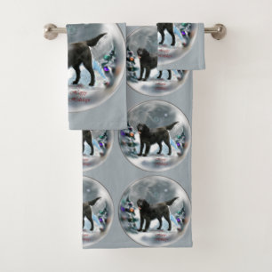 Flat-Coated Retriever Christmas Bath Towel Set
