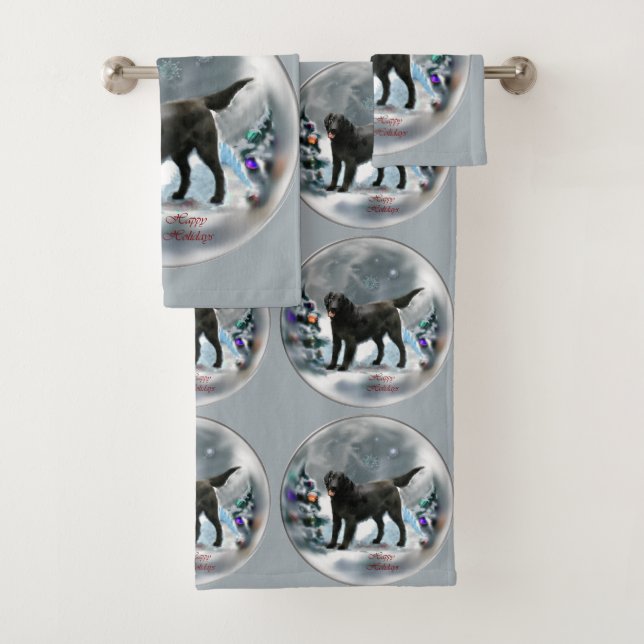 Flat-Coated Retriever Christmas Bath Towel Set (Insitu)