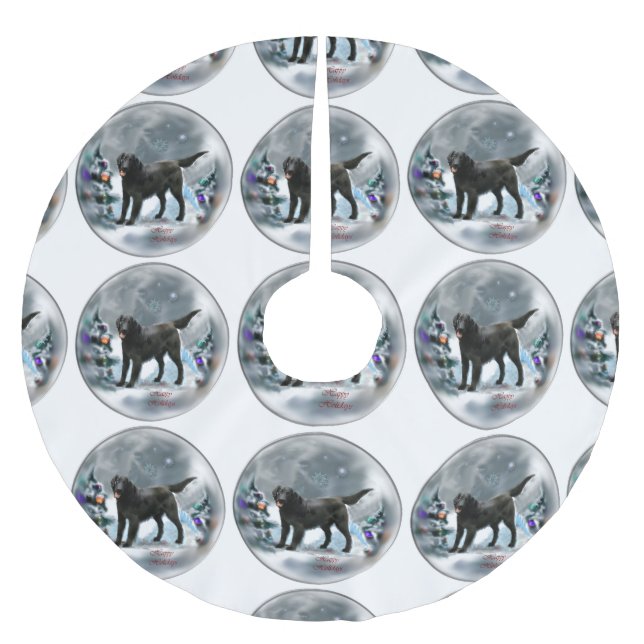 Flat-Coated Retriever Christmas Brushed Polyester Tree Skirt (Front)