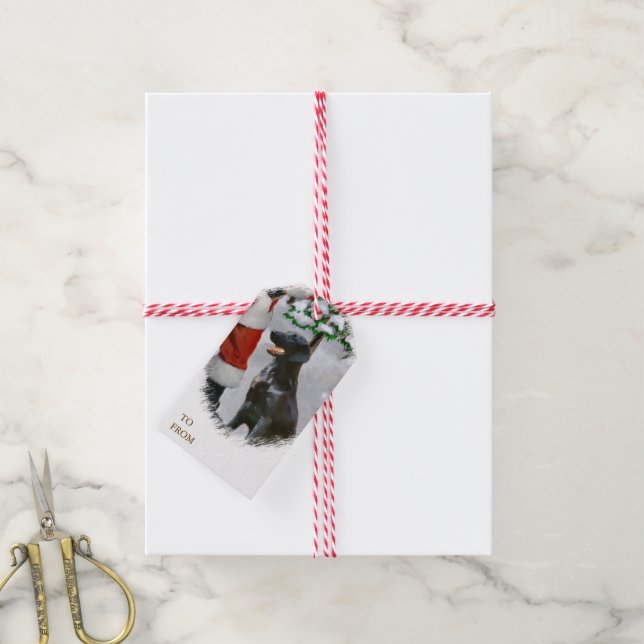 Flat-Coated Retriever Christmas Gift Tags (With Twine)