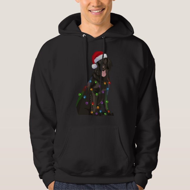 Flat-coated Retriever Christmas Lights Xmas Dog Lo Hoodie (Front)