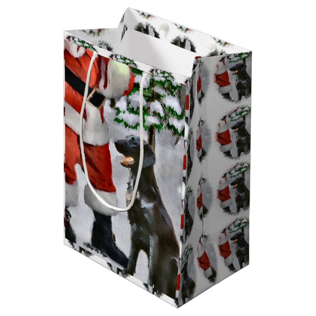 Flat-coated Retriever Christmas Medium Gift Bag (Front Angled)