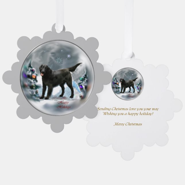 Flat-Coated Retriever Christmas Tree Decoration Card (Front/Back)