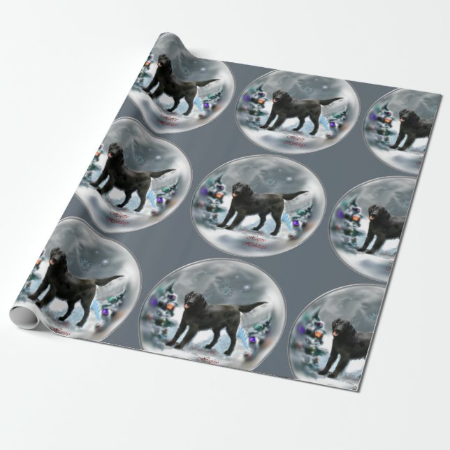 Flat-Coated Retriever Christmas Wrapping Paper (Unrolled)