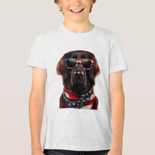 Flat-coated Retriever Dog 4th Of July American Ind Tri-Blend Shirt