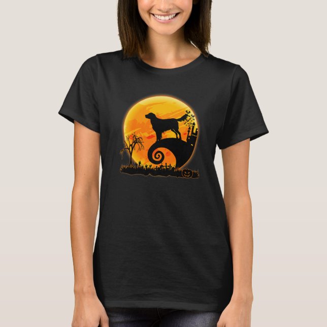 Flat Coated Retriever Dog And Moon  Dog Halloween T-Shirt (Front)