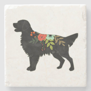 Flat-Coated Retriever Dog Breed Bohemian Floral Stone Coaster