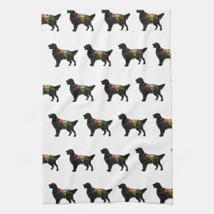 Flat-Coated Retriever Dog Breed Bohemian Floral Tea Towel